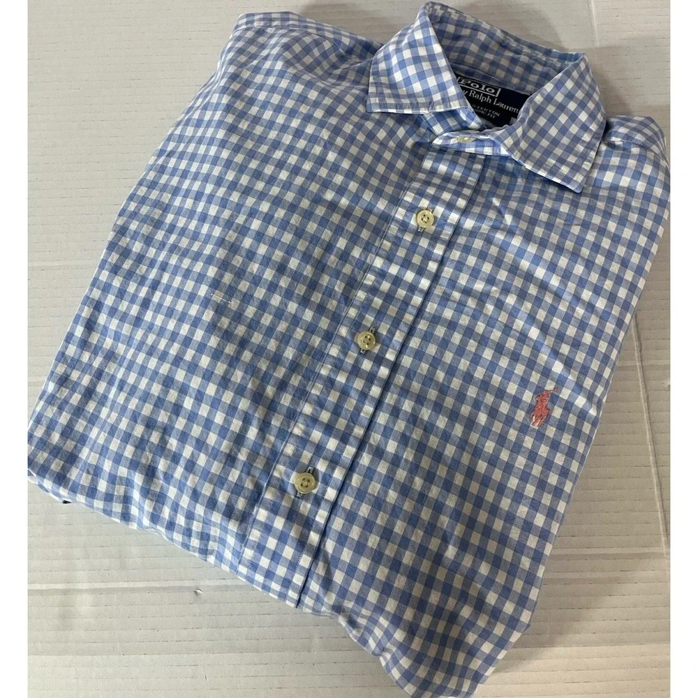 Polo Ralph Lauren Button Down Mens Medium Blue Gingham Westerton Classic Fit‎